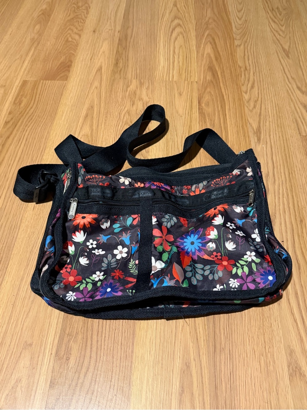 Lesportsac Black Floral Print Crossbody Bag